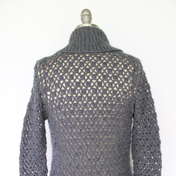 VINCE Alpaca Cashmere wool gray crochet cacoon open cardigan sweater macrame M - Picture 9 of 10
